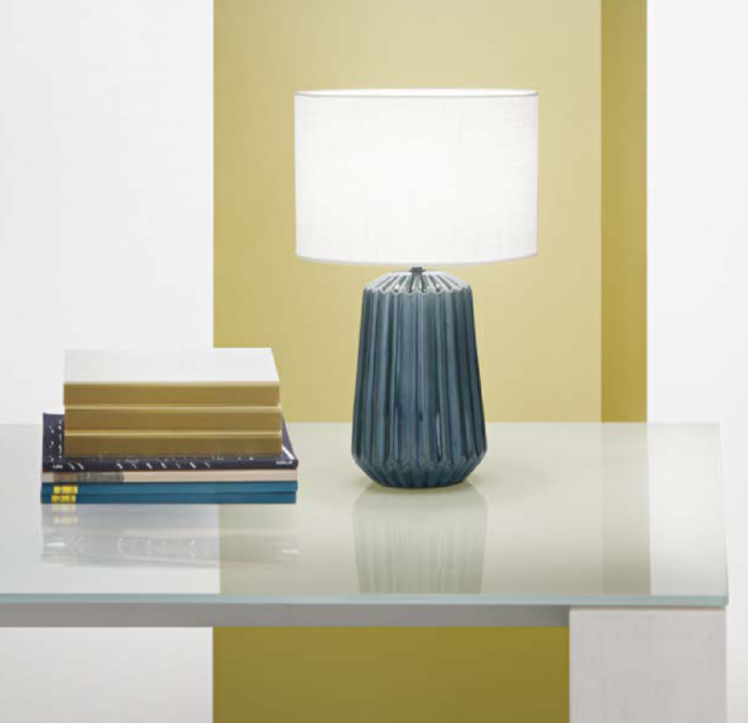 Lume in ceramica color ottanio plissettato e paralume tessuto bianco 1XE27 non incl. KIOWA Lume in ceramica color ottanio plissettato e paralume tessuto bianco 1XE27 non incl. KIOWA